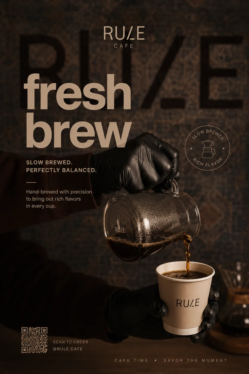 RULE CAFE — بوستر فاخر لتحضير القهوة المقطّرة